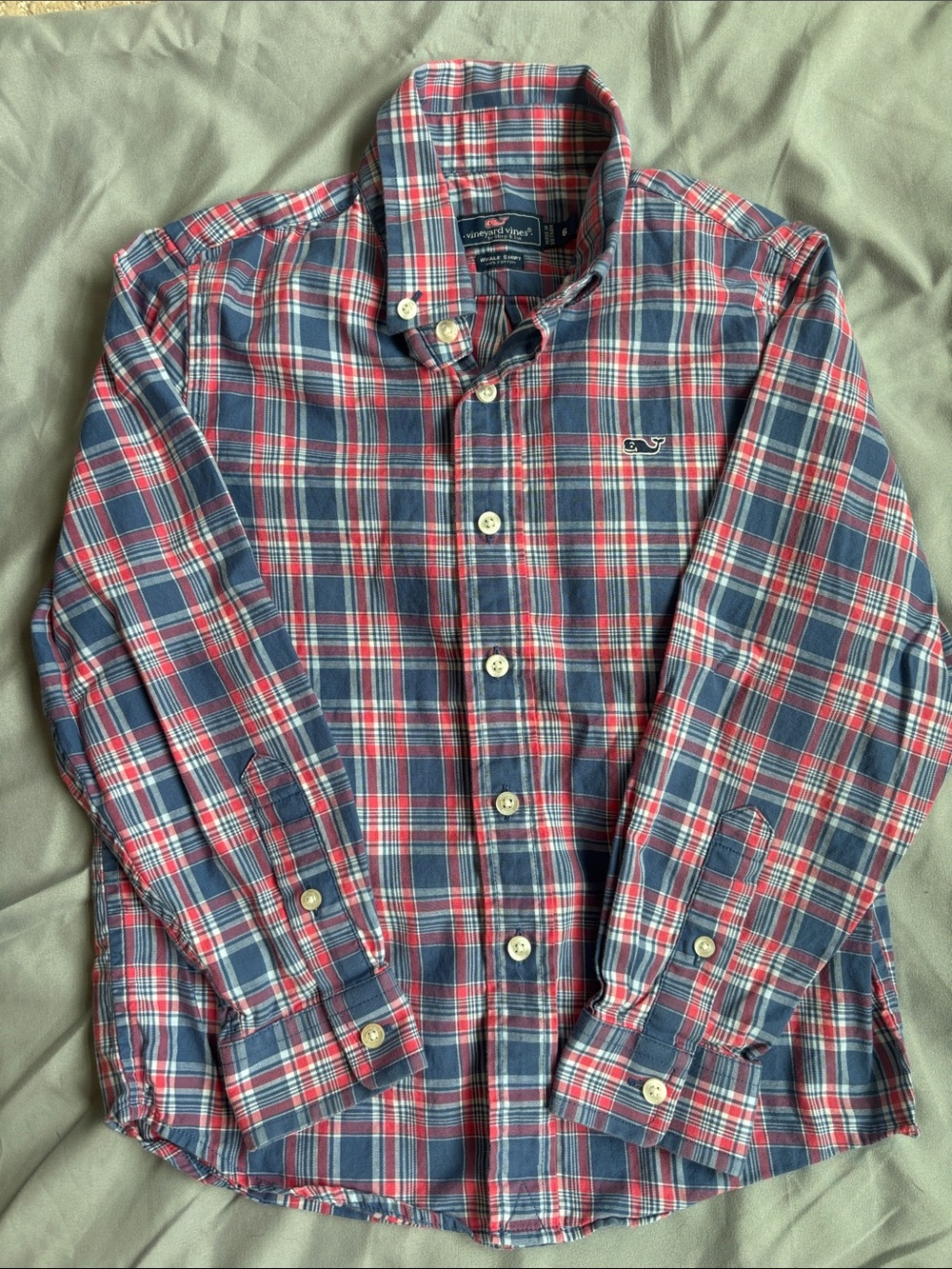 Vineyard Vines Red and Navy Plaid Button-Down Shirt